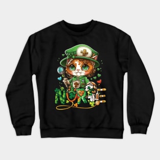 St Patricks Day Nurse Cat Leprechaun Lucky Green Proud Irish Crewneck Sweatshirt